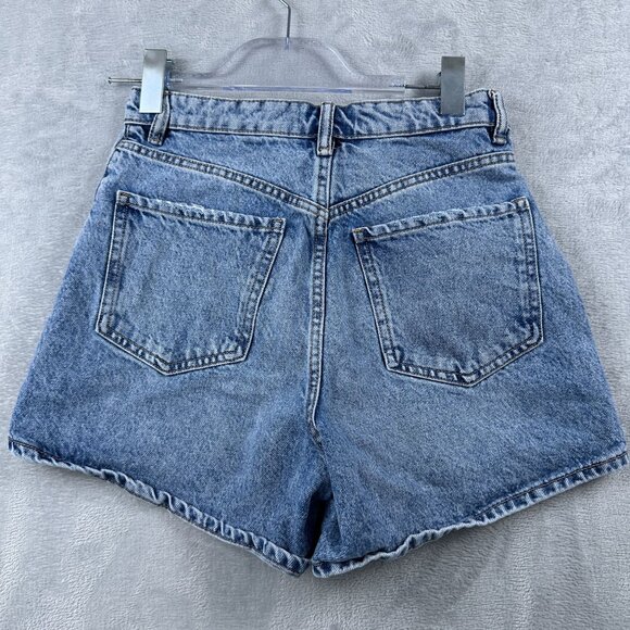 Zara High Waisted Mom Shorts Womens Size 4 Light Wash Denim High Rise Blue - Picture 2 of 8